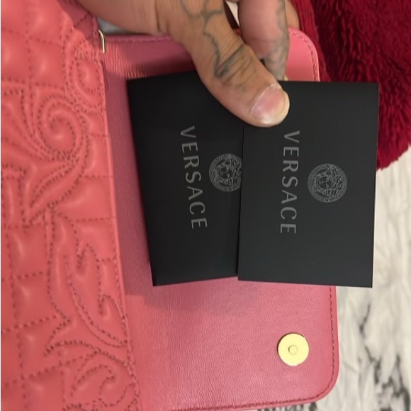 Versace Women’s Pink Leather Quilted Small Crossbody Bag. $600 - Picture 4 of 5